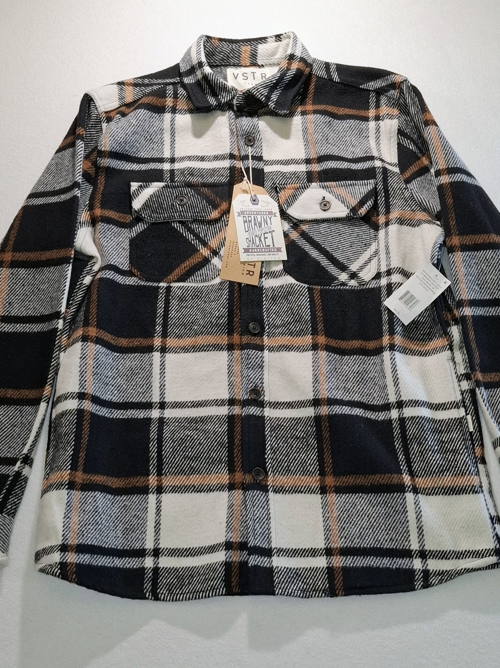 VSTR Lightweight Plaid Shirt Jacket - Black, White & Brown - Picture 2 of 11